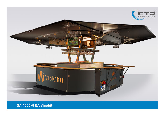 Weinausschankwagen VINOBIL mit beleuchteter V-Säule - 4,00 mtr.